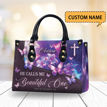 HB33-Personalized He Calls Me Beautiful One Handbag, Christian Purse with Handles, Bible Verse Bag, Faith Gift for Women, Jesus Lover Gift