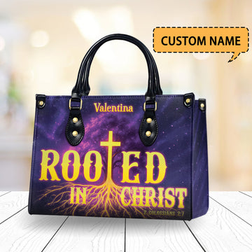 HB27-Personalized Christian Handbag - Rooted in Christ Purse for Women, Religious Faith Gift, Bible Verse Bag, Custom Name Tote
