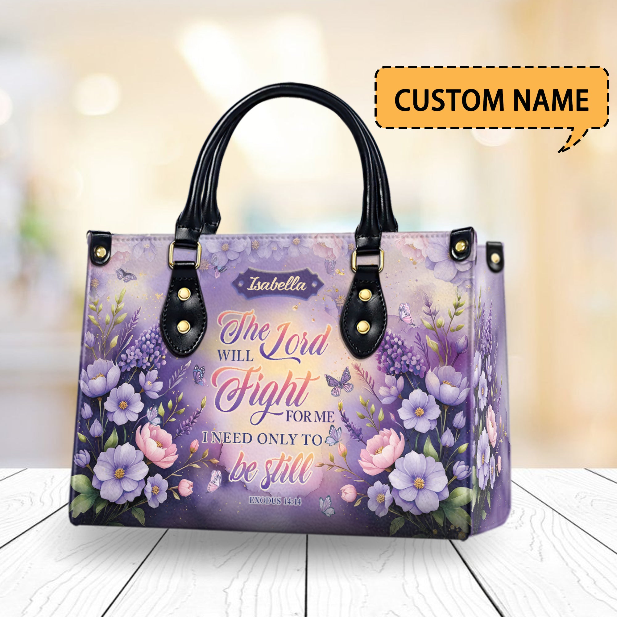 HB34-The Lord Will Fight For Me Handbag, Personalized Christian Purse, Exodus 14:14 Bible Verse Bag, Faith Gift for Women, Be Still Tote