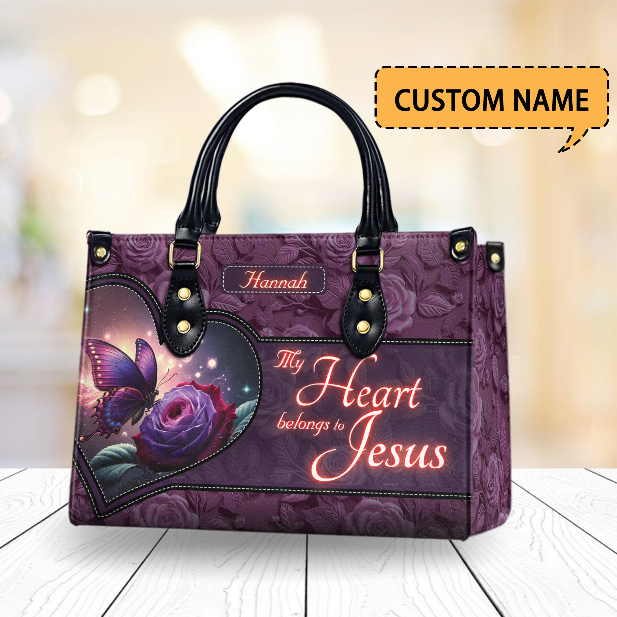 HB20-personalized christian handbag – faith butterfly leather bag – religious gift for women and mom