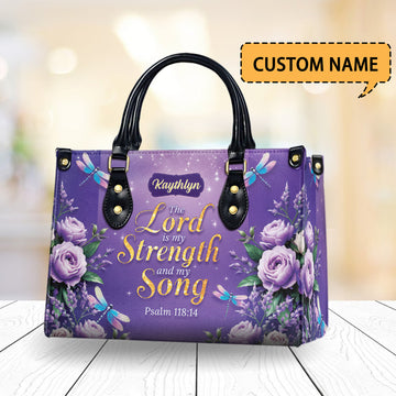 HB26-Personalized Christian Handbag, The Lord Is My Strength leather Handbag with handle, Bible Verse Gift for Women, mother's day gift
