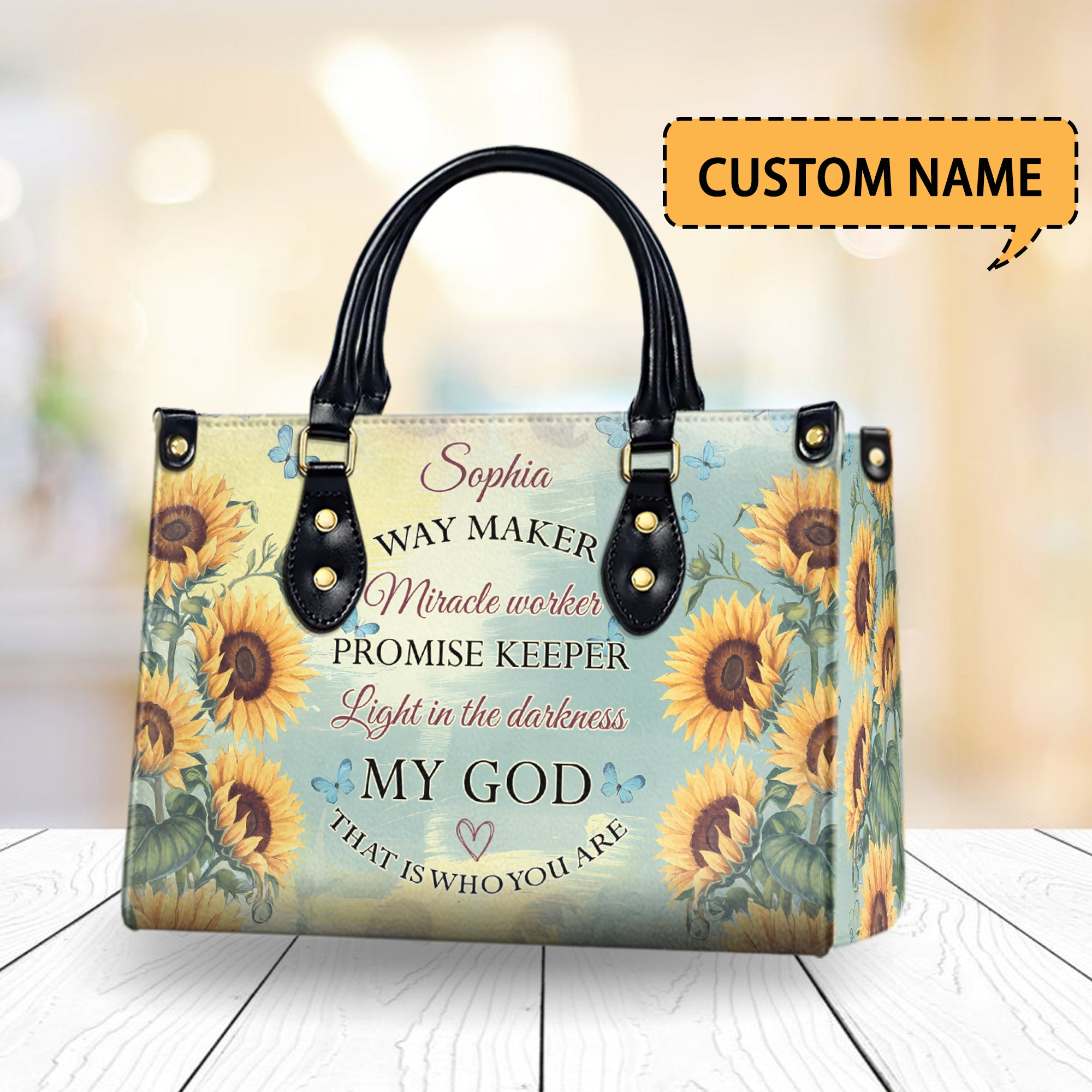 HB110 - Personalized Christian Handbag for Women – Custom Name Faith Tote Bag with Inspirational Bible Verse Art