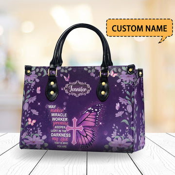 HB95 - Personalized Christian Handbag for Women - Way Maker Miracle Worker Butterfly Cross Faith Purse with Custom Name Gift