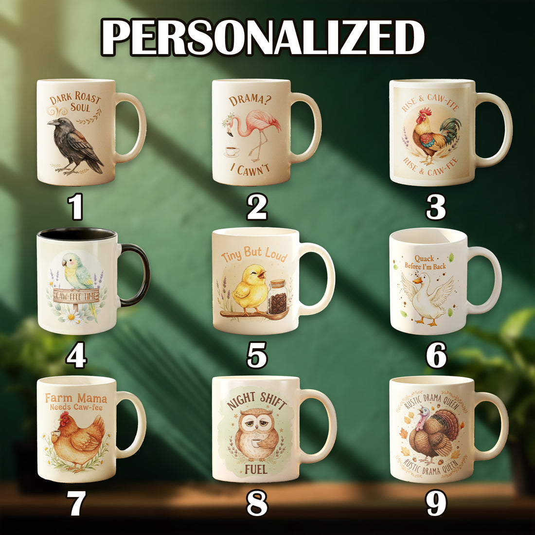 Personalized Funny Animal Mug Collection, Custom Name Coffee Cup, Bird Duck Chicken Owl Design, Cute Cottagecore Pastel Mug Gift for Coffee Lovers| Mug 50