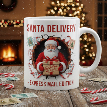 Santa Delivery Christmas Mug – North Pole Express Mail Edition Coffee Cup, Santa Gift Idea, Holiday Cocoa Mug for Family, Friends & Coworkers| Mug13