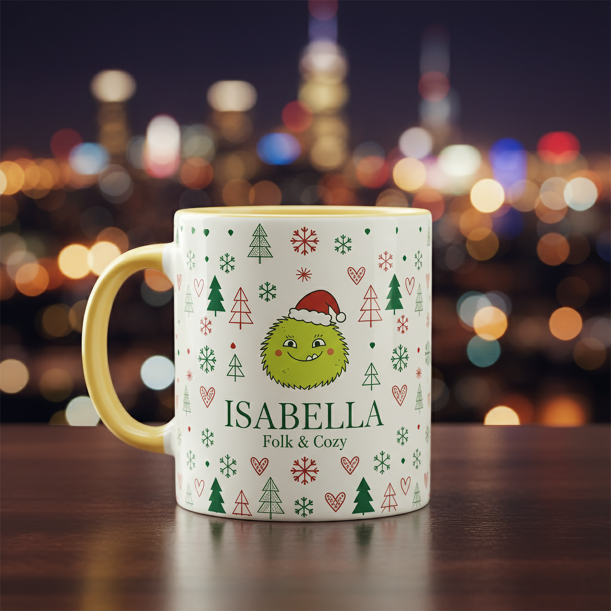 Personalized Winter Cozy Mug with Custom Name, Cute Monster Christmas Coffee Cup, Unique Holiday Gift Idea for Kids, Friends and Family| Mug 02
