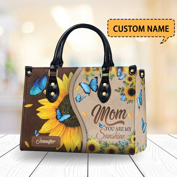 HB86 - Custom Name Sunflower Christian Handbag – Be Still and Know That I Am God – Psalm 46:10 Leather Tote Bag for Women