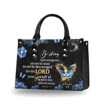 HB60-custom name christian handbag for women, butterfly and flower purse with joshua 1 9 verse, be strong faith scripture bag