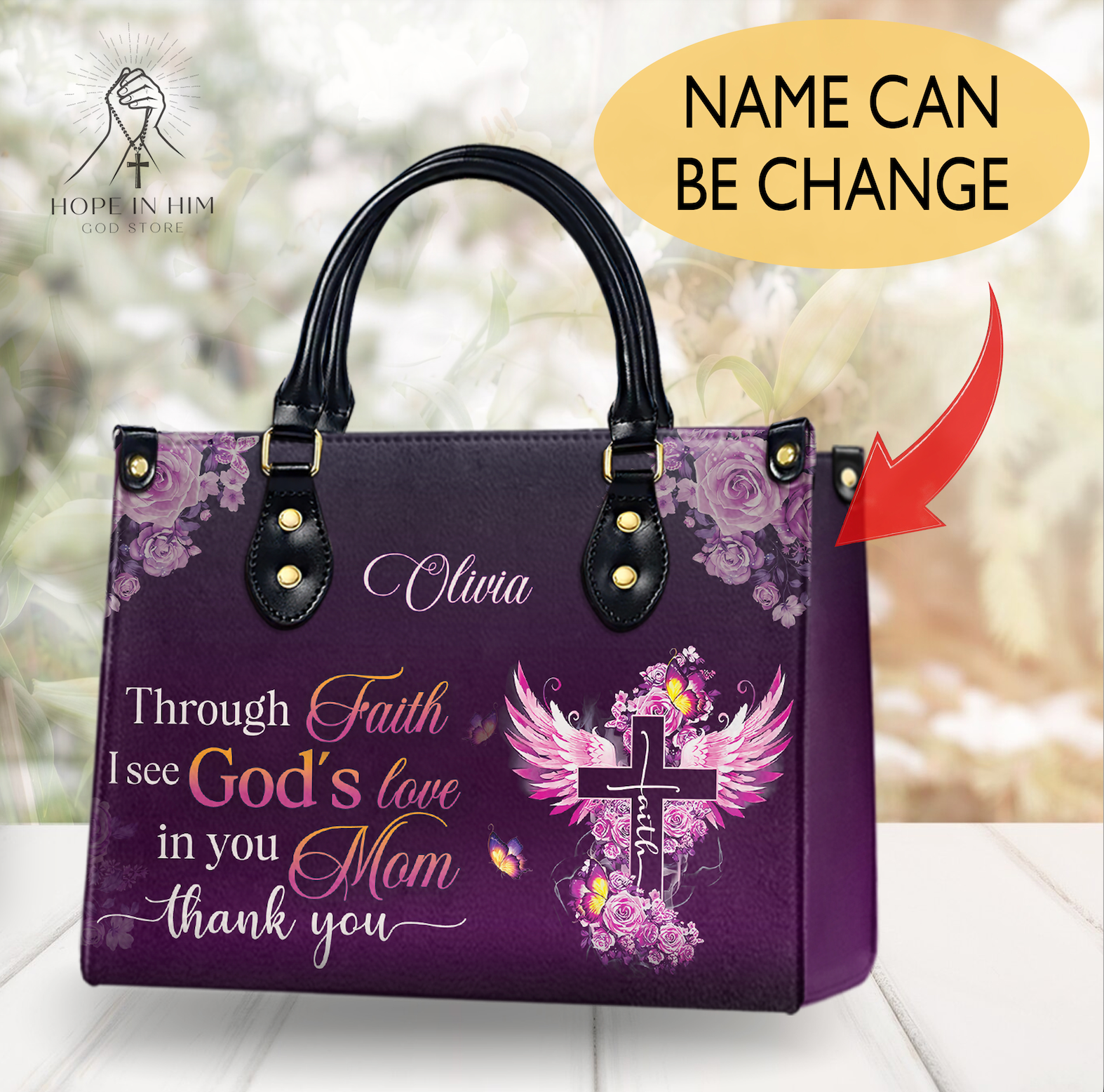 HB47-Christianartbag Handbags, Personalized Bags Through faith I see God's love in you Leather, Gifts for Women